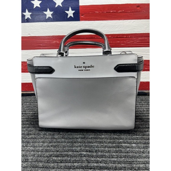 Kate Spade Staci Colorblock Medium Satchel Nimbus Tote Purse Gray Grey - Picture 1 of 12